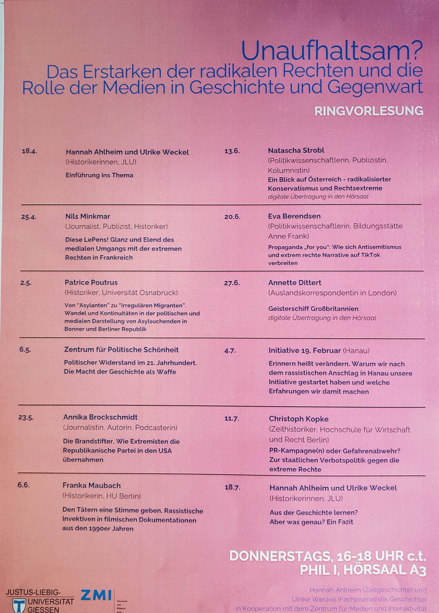 Guten Morgen. Und wer es zeitlich schafft, hier eine interessante #Ringvorlesung an der Uni Gießen! 
#Rechtsextremismus #AfD_BedrohungFürDeutschland