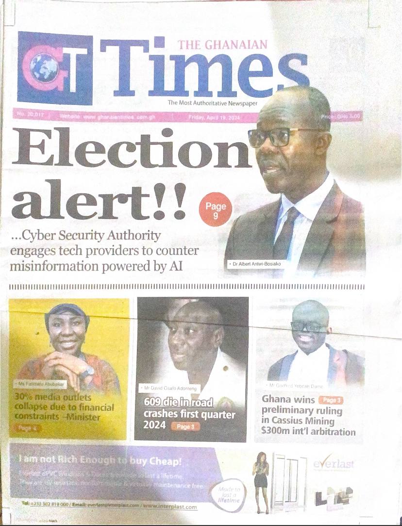 Newspaper Headlines: Friday, April 19, 2024

#AdekyeNsroma