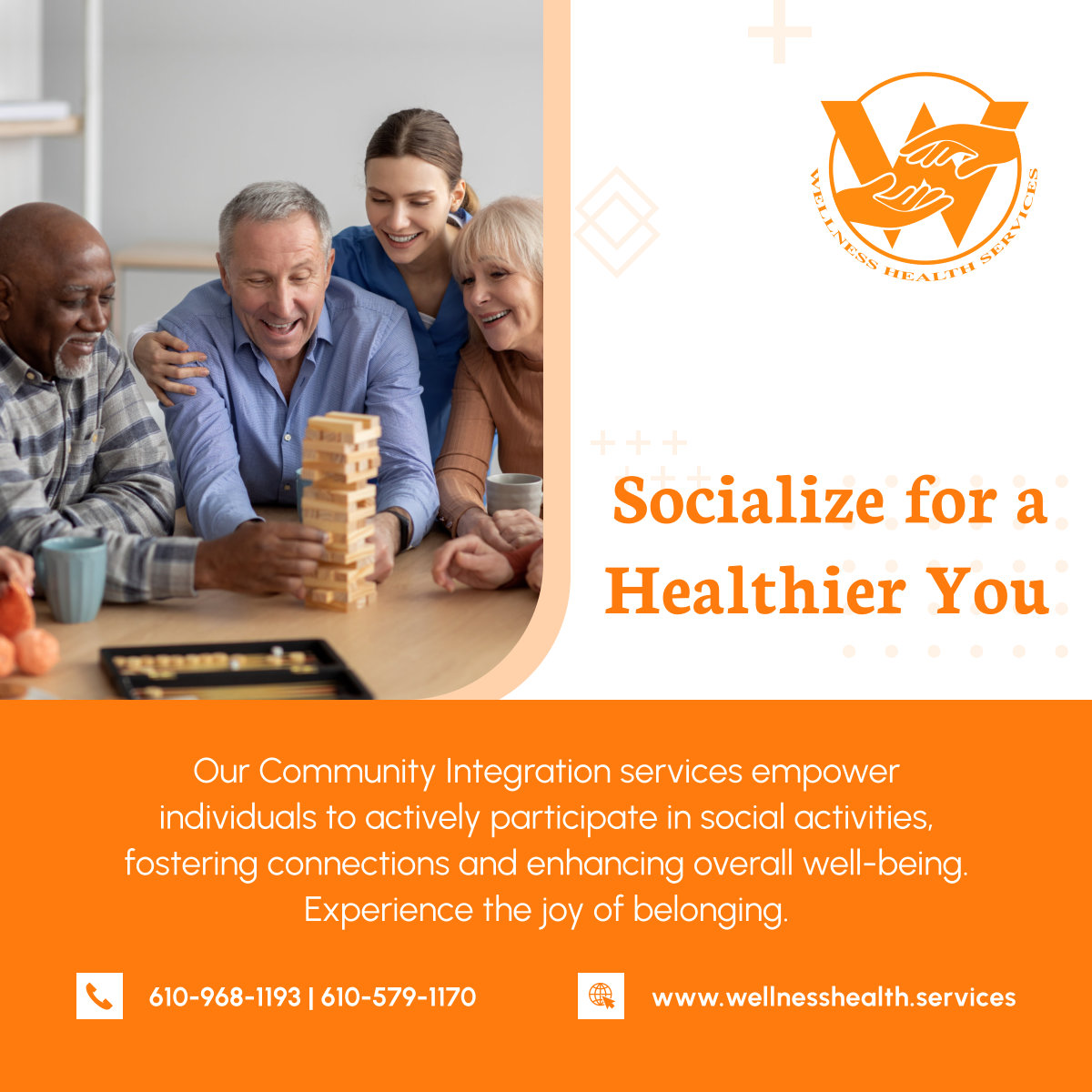 Discover the benefits of Community Integration service with Wellness Health Services. Contact us to enrich your loved one's life. 

#DrexelHillPA #HomeCare #CommunityIntegration #SocialConnection #WellnessEnhancement
