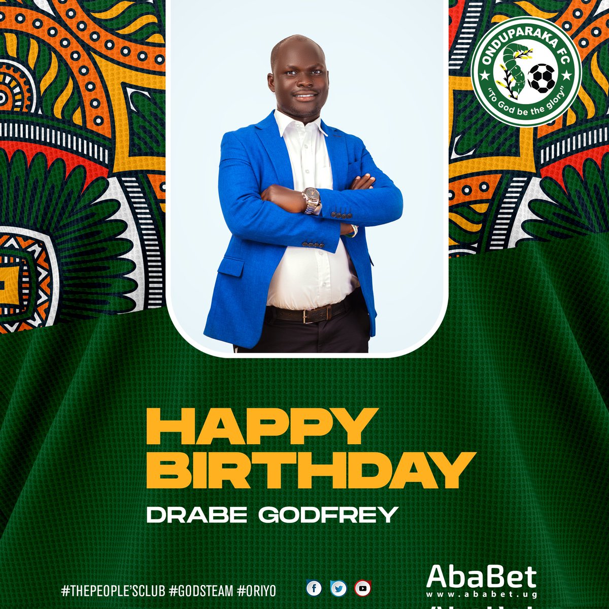 Joining the world to wish our head of communications and marketing Mr. Drabe Godfrey (@godfrey_drabe) a Happy Birthday.

Have a splendid one boss...

#AmaOnduparaka