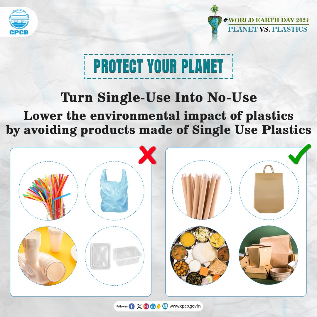 #PlanetVsPlatics
Let us celebrate #WorldEarthDay by preventing the plague of #SingleUsePlastics to protect the planet.  Prefer reusable products instead of SUPs to adopt a sustainable lifestyle for the environment.  

@moefcc @mygovindia @PIB_India