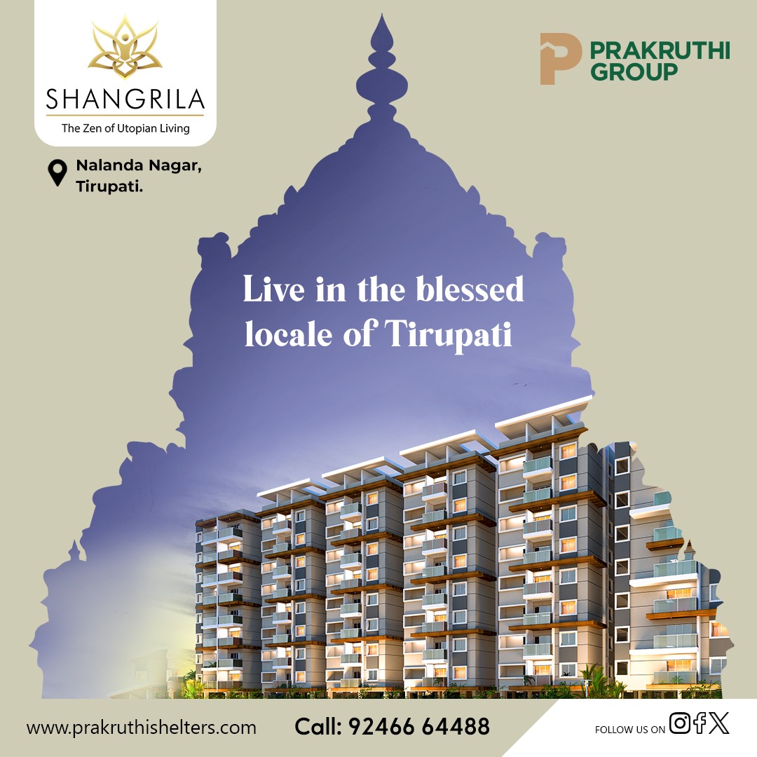 Live where divinity meets luxury. Your dream home awaits at Shangrila in the blessed locale of Tirupati. #Shangrila #LuxuryLiving

For more details call us on +91 92466 64488

#Prakruthi #PrakruthiGroup #flatsintirupati #flatsforsaleintirupati #apartmentsintirupati #flatsforsale