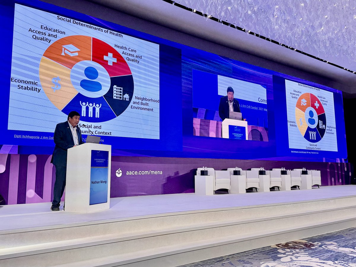 👉Why are social determinants of health not included in popular risk assessment tools for cardiovascular and other disease? @DrNathanWong gives an update on CV risk assessment at @TheAACE MENA Cardiometabolic Meeting