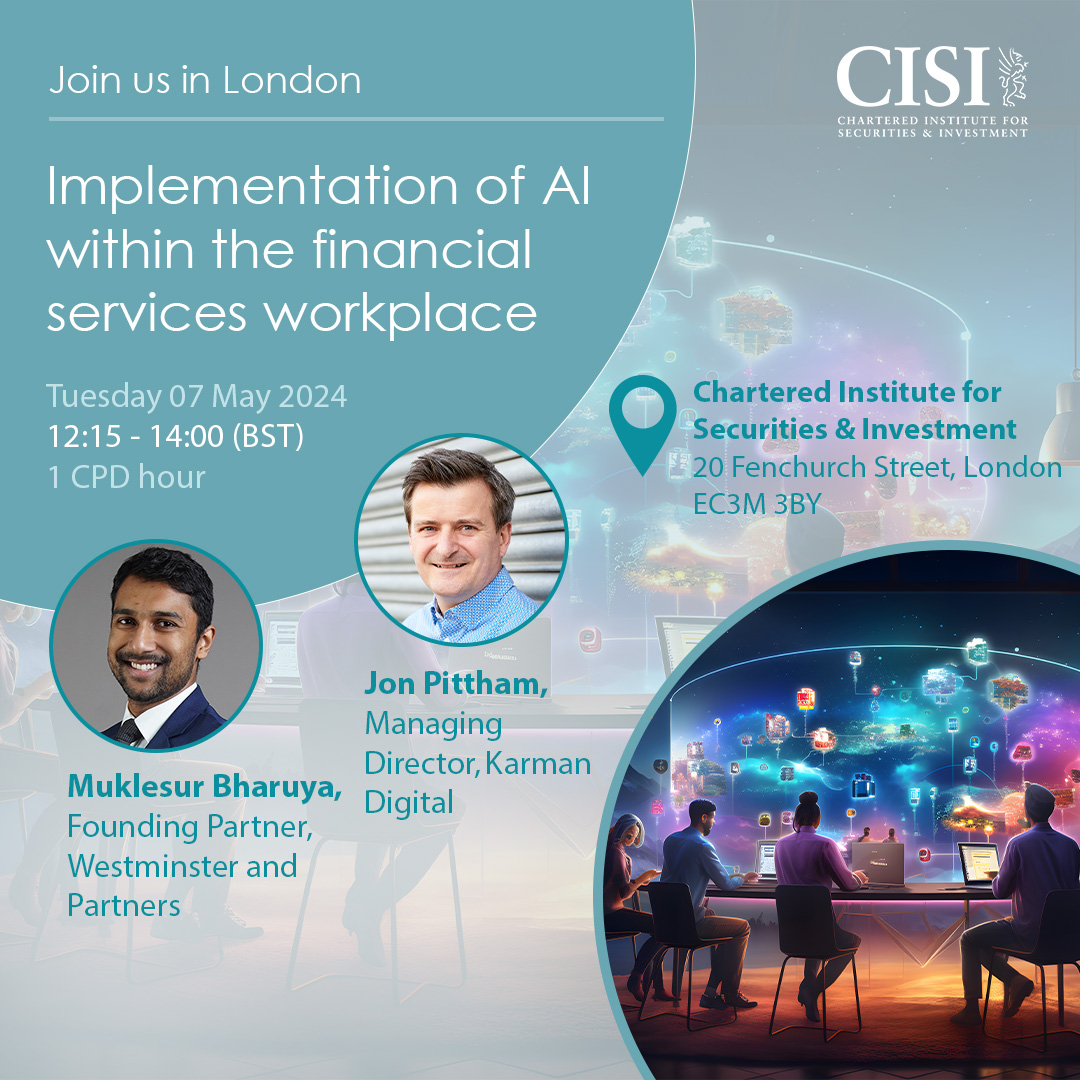 Join us next month to learn all about how AI can be implemented within UK financial services. Don't miss out: cisi.org/cisiweb2/shop/… #AI #aiinfinance #aitools #financialservices