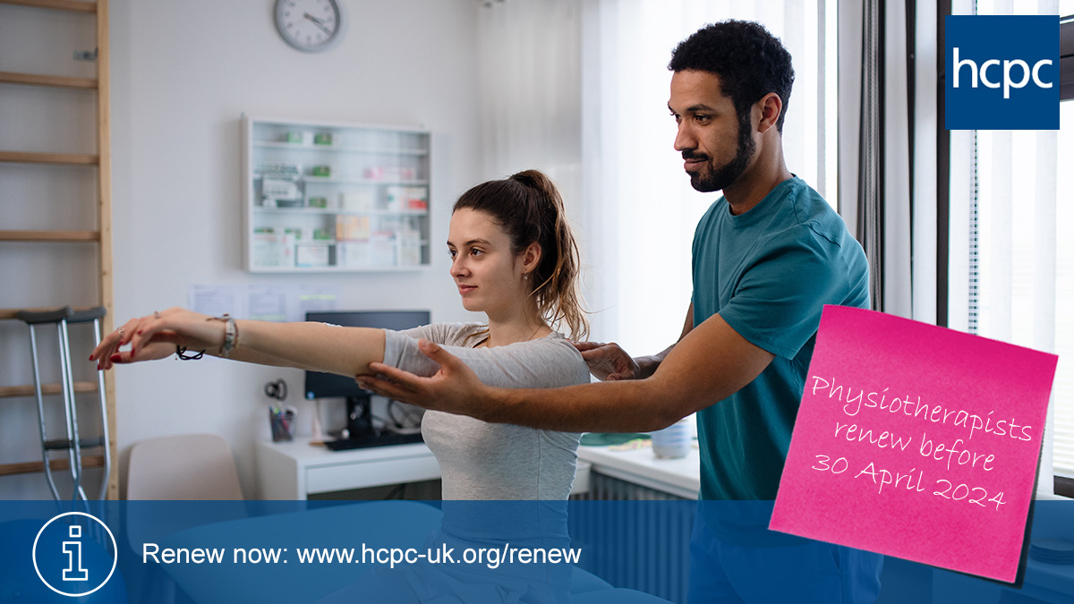 The_HCPC's tweet photo. Physiotherapists - there are only 12 days left to renew your registration!

Make sure to complete all steps of the process before 30 April 2024.

More info and tips on how to renew using your online account 👇👇👇

https://t.co/47izWCcKia https://t.co/9qzEMZwRQe
