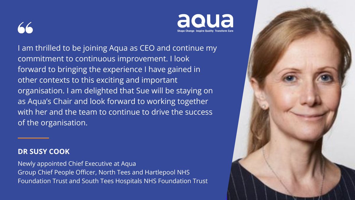 Here’s @Susycook on her appointment as our new CEO. We are incredibly excited to welcome Susy to the role this September, when she will bring her commitment to healthcare excellence and track record of effective leadership in the NHS. Read more: aqua.nhs.uk/appointment-of…