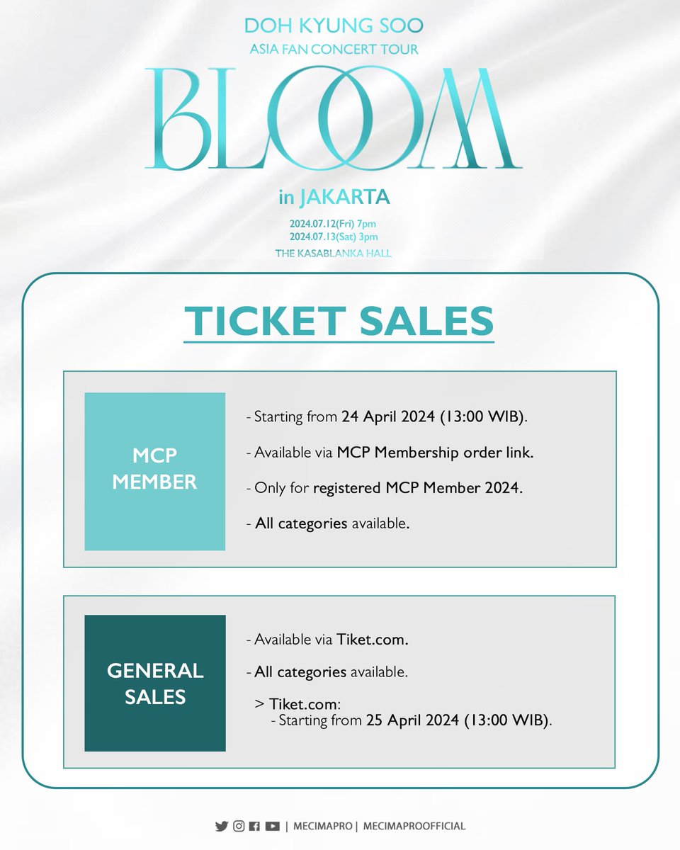 mecimapro's tweet photo. [ADDITIONAL DAY] #FANCONCERT_BLOOM_inJKT - Ticket Sales Information. 
D.O. fans, please take note of the ticket sales details and schedule! Thank you.
-
🔗: https://t.co/ZqTr9cLk8g https://t.co/loUUNOl533