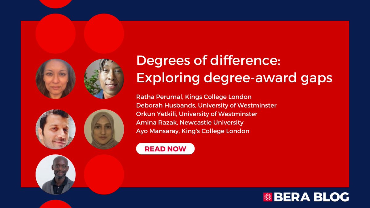 📝 NEW BLOG POST

Degrees of difference: Exploring degree-award gaps
<a href="/Multi_linguals/">Ratha Perumal</a> @DebbiHusbands <a href="/UoWPsych/">Psychology Uni of Westminster</a> <a href="/UniWestminster/">University of Westminster</a> <a href="/WestminsterCETI/">Westminster CETI</a> <a href="/bmenet_UoW/">bmenet_UoW</a> <a href="/Saljarvis/">Sal Jarvis</a> @peter_bonfield <a href="/dibyeshanand/">Dibyesh Anand 🏳️‍🌈</a> <a href="/KingsECS/">King's School of Education Communication & Society</a> <a href="/FunmiOlonisakin/">Funmi Olonisakin</a> <a href="/UEL_OIE/">Office for Institutional Equity (OIE) at UEL</a> 

Read here: bera.ac.uk/blog/degrees-o…