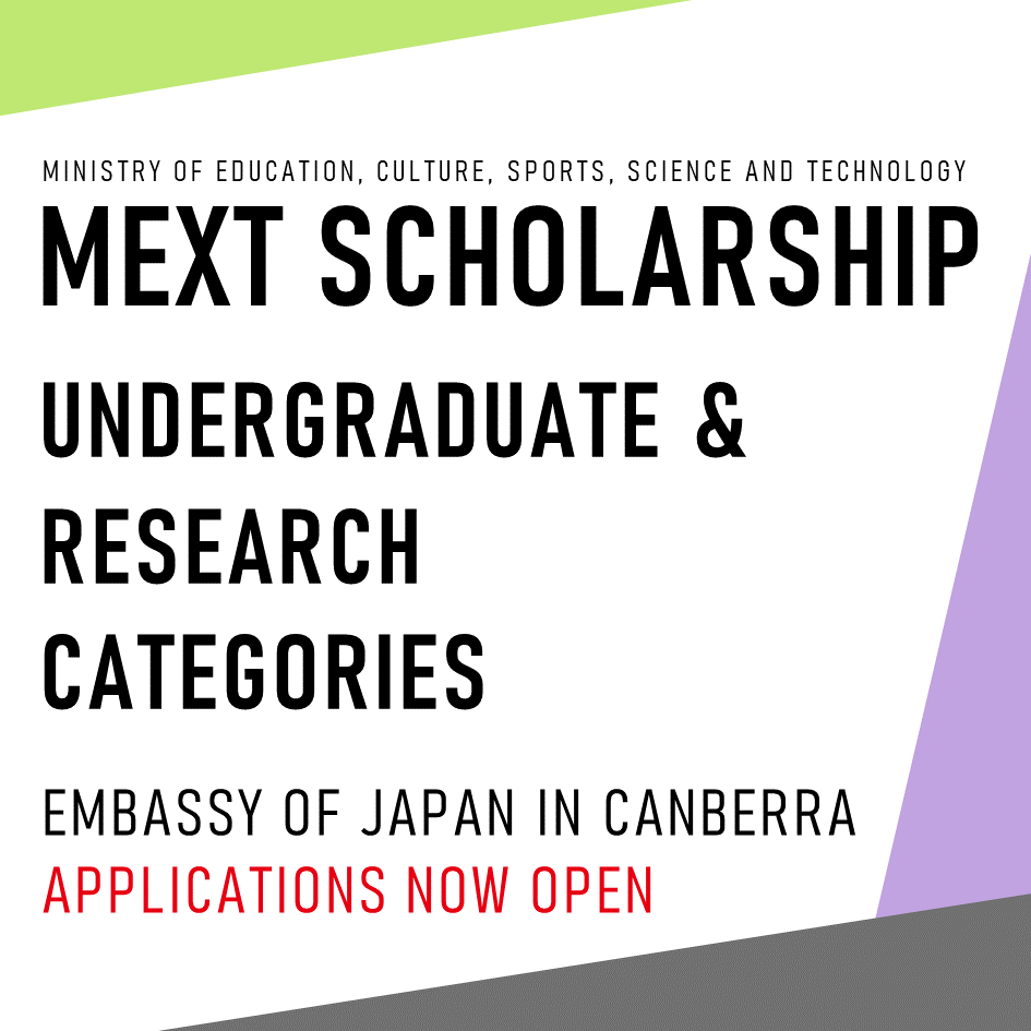 📣 Applications for the MEXT Scholarship Undergraduate and Research Categories are NOW OPEN! Check out the Embassy of Japan in Australia homepage for full application details: bit.ly/2ruAl6I #MEXT #MEXTScholarship