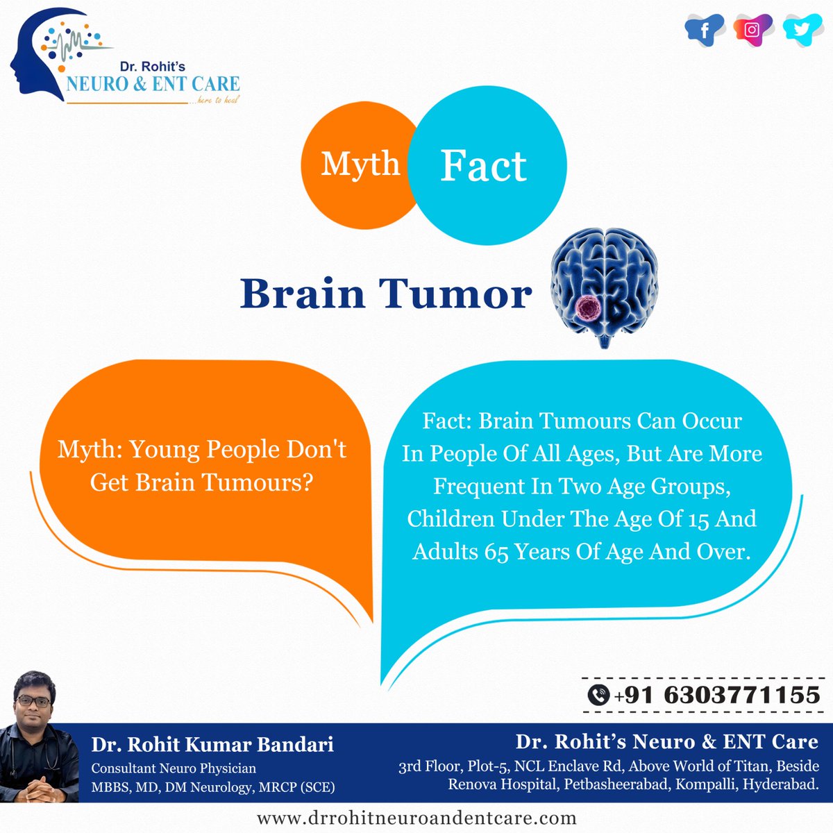 Discover truth: #Braintumors debunked. Learn #facts, dispel #myths. Knowledge empowers. Visit now for clarity.

#drrohitkumarbandari #drrohitneuroandentclinic #bestneurophysician #kompalli #Hyderabad #neurophysician #besttreatment #neuroproblems #neurohealth #prevention