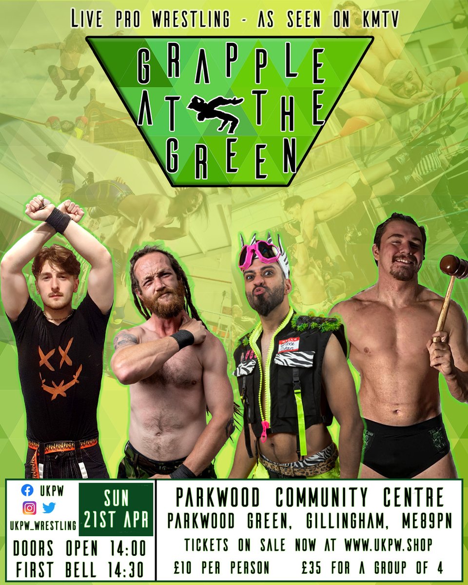 This Sunday we're on our own doorstep, at The Parkwood Community Centre.

Join us from 2pm for all the action!

🎟️UKPW.shop

#LouisBasham #RicardoBorg #DeviousDanny #NathanBlade #TheNail @FabioRomano24k @itsPrinceDean @FentosGoodSir #Medway