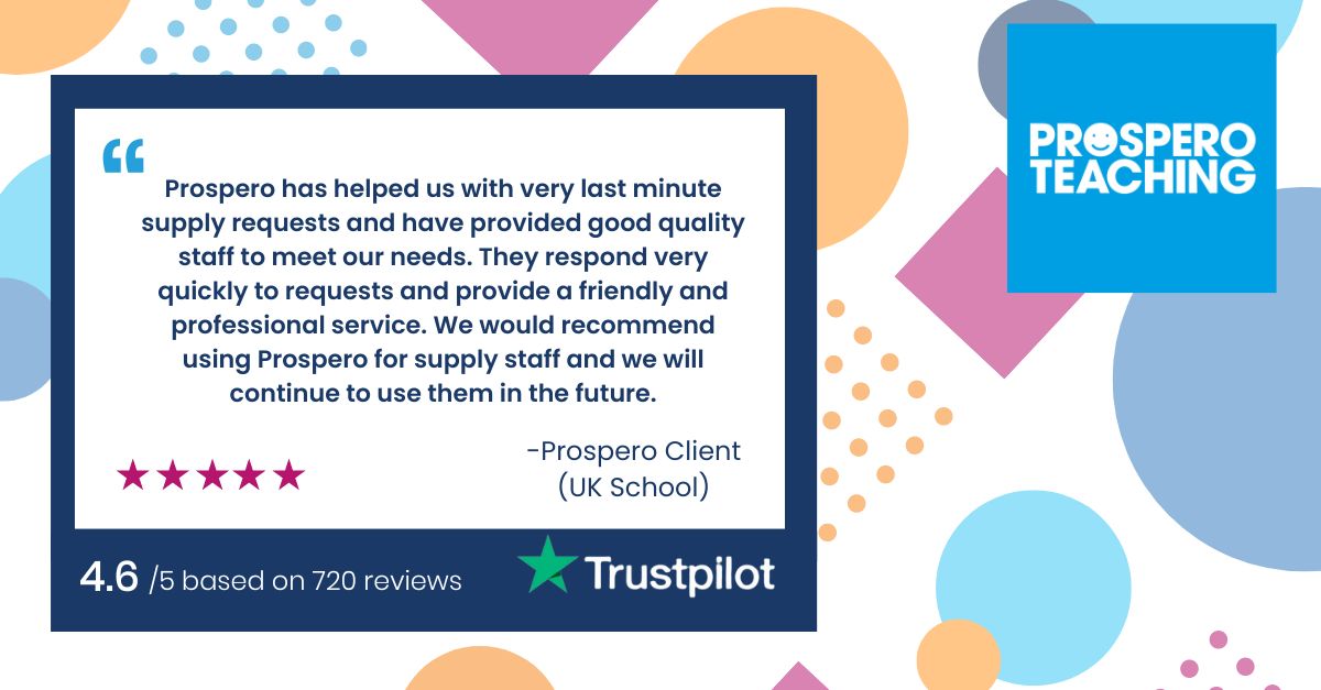 NEW TRUSTPILOT REVIEW💫

If you're a school struggling to fill your vacancies, we are the agency that's here to help! Start Here ➡️: eu1.hubs.ly/H08Gpm-0

#ProsperoTeaching #SchoolStaff #UKschools #Recruitment #TeachingStaff