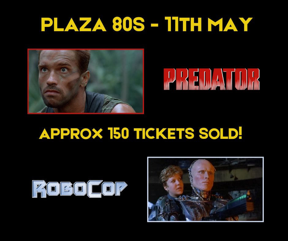 We are very excited to show two absolute classic action films on our main screen in May - Plaza 80s Presents Predator & Robocop. The 1980s was synonymous with @Schwarzenegger in his many roles. We couldn't have a Plaza 80s without showing him. Tickets >> tinyurl.com/Plaza80sRoboco…