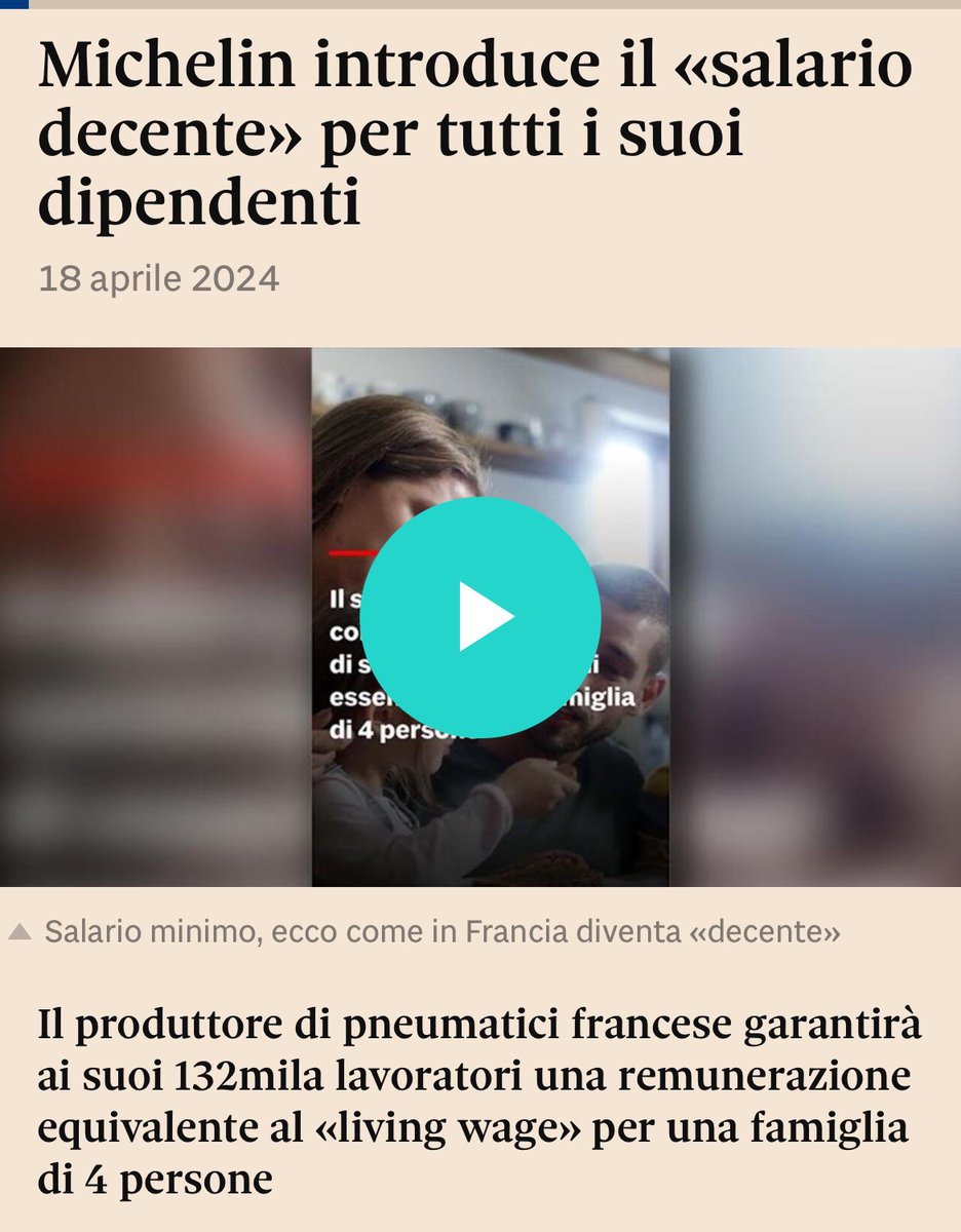 Per il gruppo Michelin, il salario minimo francese (21203 € lordi annui) non è sufficiente. L’impresa pagherà un salario decente ai suoi lavoratori pari a 39638 € a Parigi e 25356 € a Clermont-Ferrand. Poi uno pensa al dibattito italiano sul salario minimo e piange…