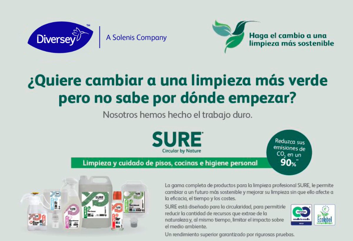 🌱 Descubre SURE: productos de limpieza de origen vegetal. Una gran elección, no sólo para el medio ambiente, ¡también para tu marca, operaciones y empleados!

¡Bienvenido a un futuro más sostenible! 

diversey.com.es/es/soluciones/…