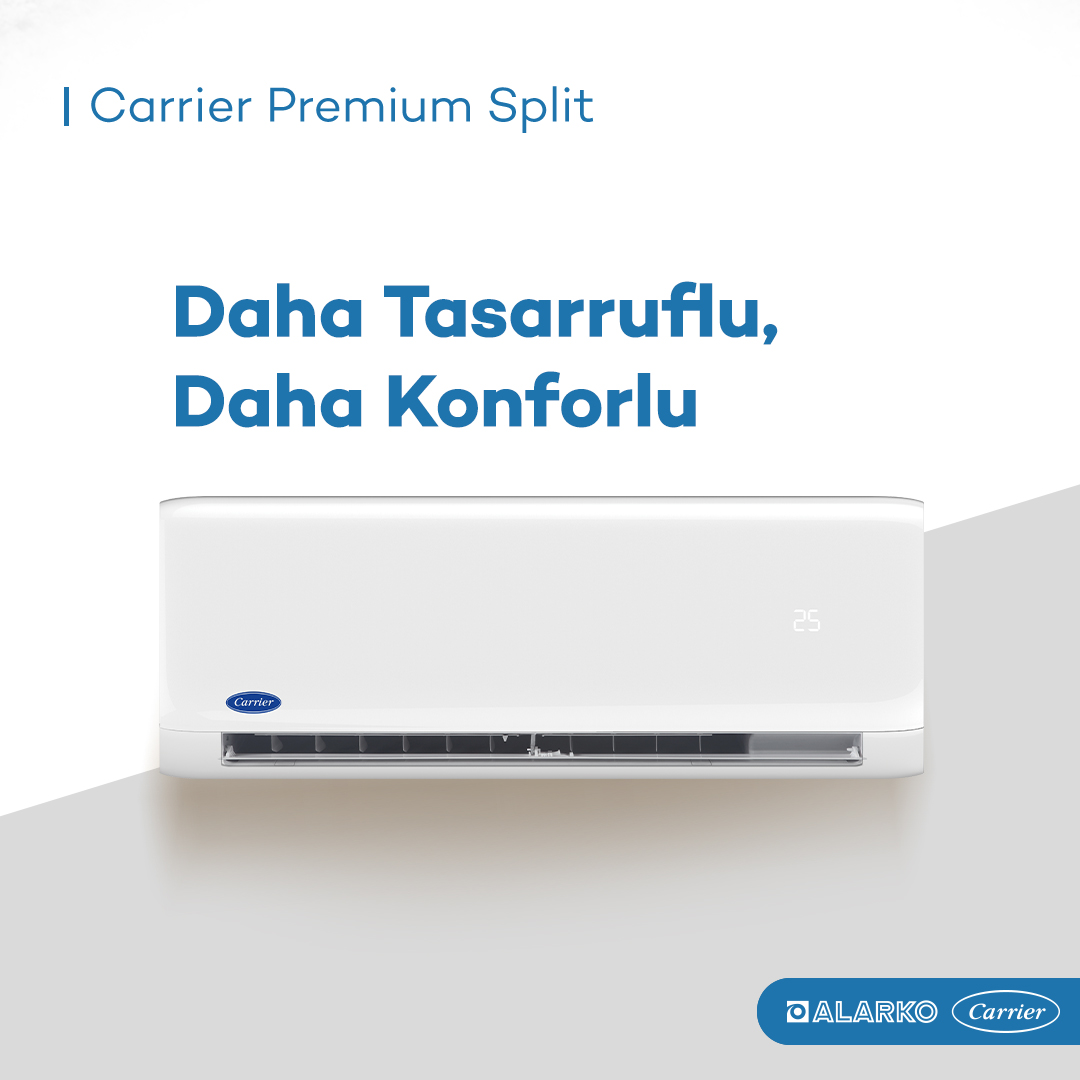 Carrier Premium Split Klima ile keyifli günler! Dahili WIFI özelliği ve Carrier Air Conditioner uygulaması ile uzaktan kumanda olmasa bile kontrol sizde! Tasarruf modunu aktive etmek için ise sadece Eco-Gear tuşuna basmanız yeterli.