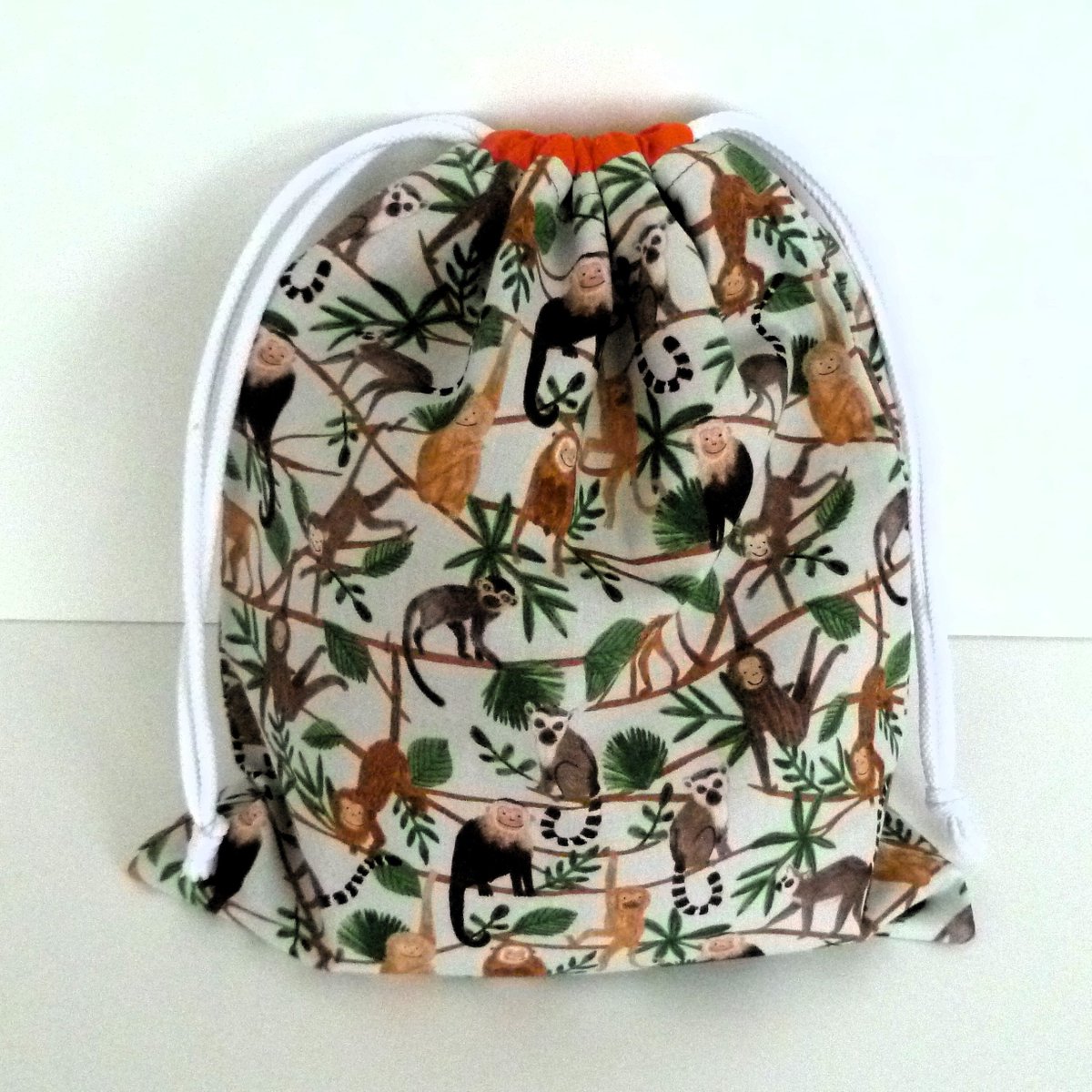 daisychaincraftsukgb.etsy.com/listing/166179… Drawstring Bag Cotton, Monkey fabric design, Handmade, Fully lined, Reusable Gift Sack, Travel Pouch