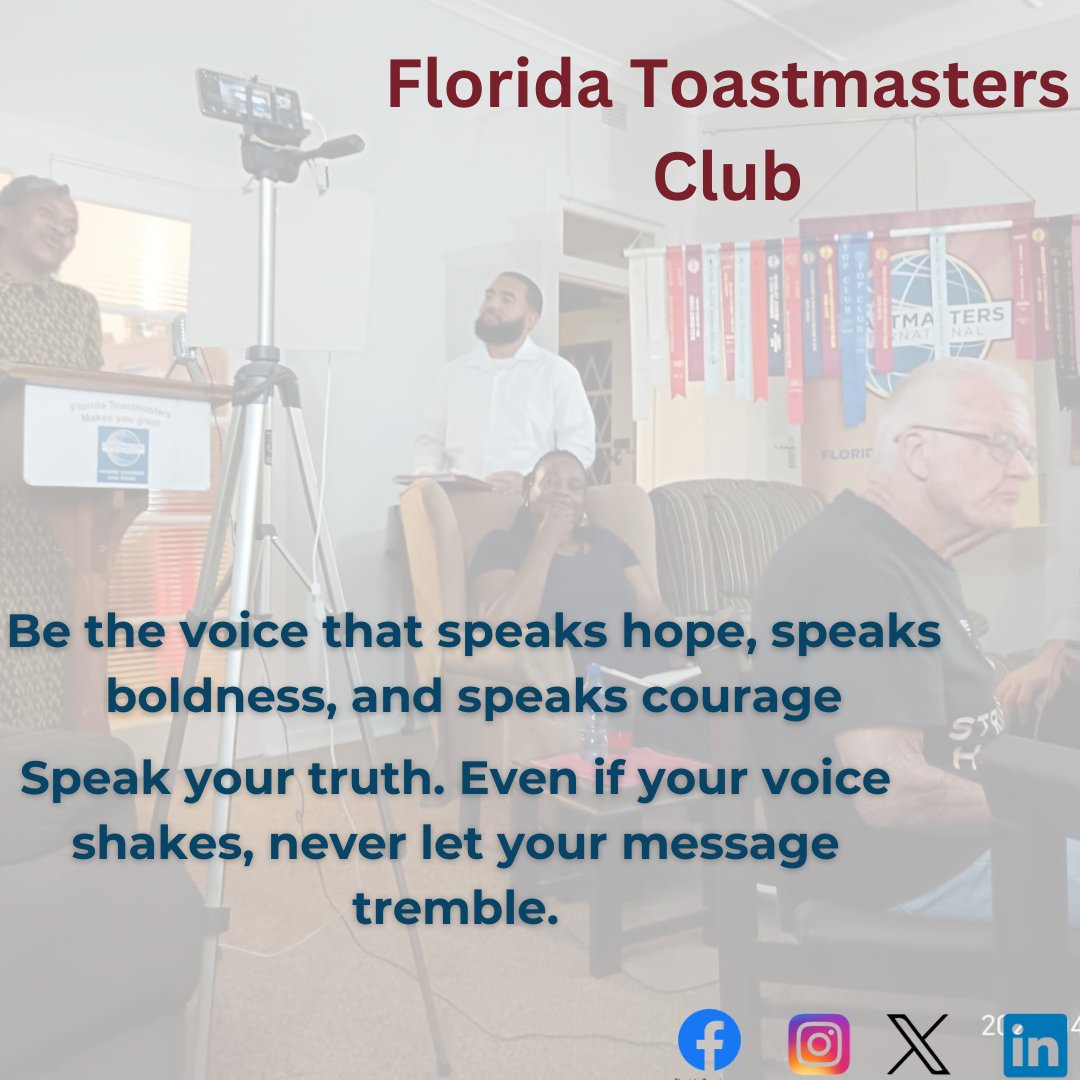 🎤✨ Unlock Your Speaking Potential with Florida Toastmasters! ✨🎤

Are you ready to elevate your public speaking skills and connect with a community of passionate communicators? Join us at Florida Toastmasters, where every voice matters!

#floridatoastmastersclub #publicspeaker