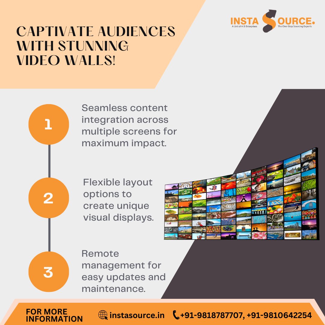 Captivate Audiences with Stunning Video Walls!

For More Information, Visit: instasource.in
Or Call/Whatsapp: 9818787707, 9810642254

#VideoWalls #VisualDisplays #ContentIntegration #RemoteManagement #B2Bsales #AuthorizedDistributor