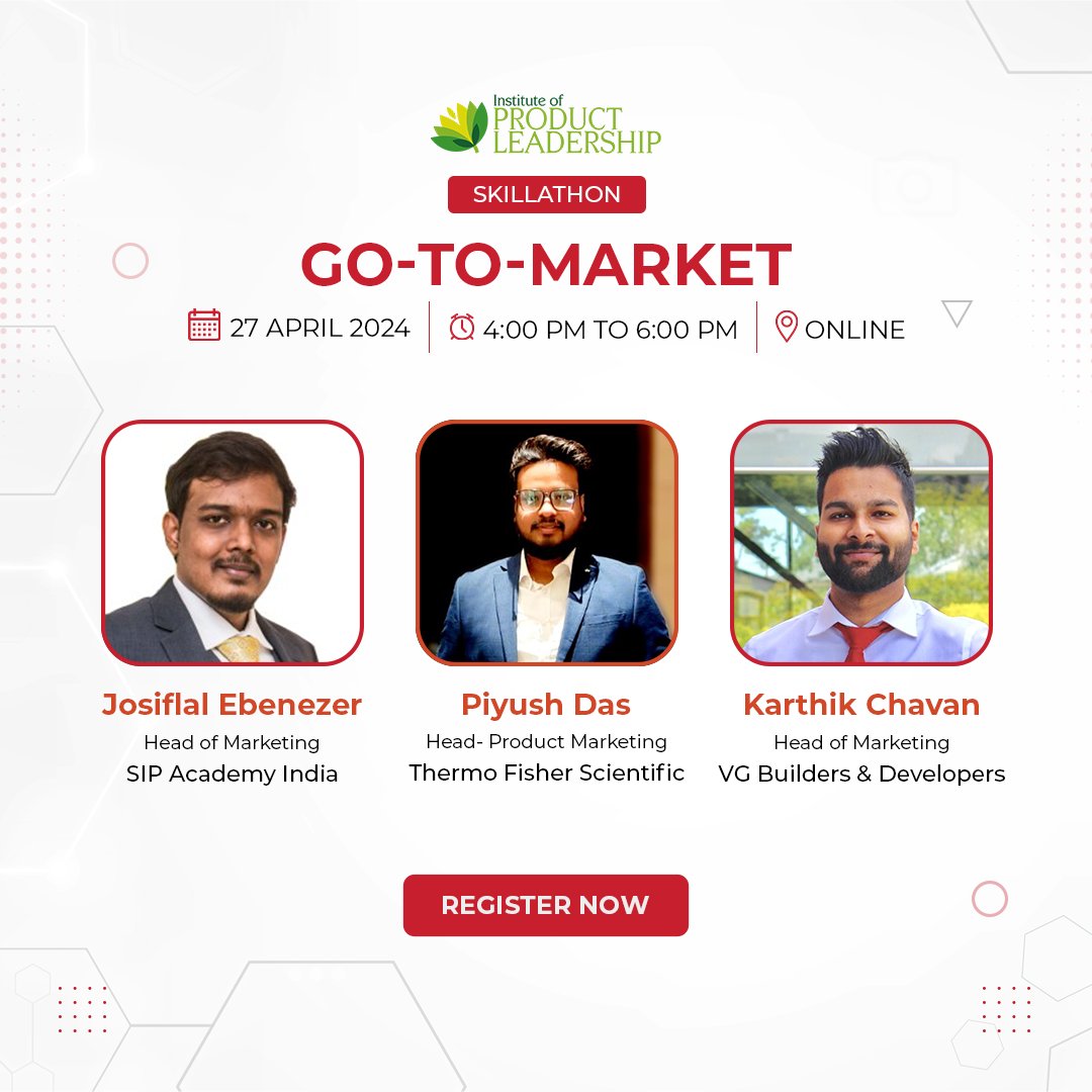 Mark your calendars for the Go-To-Market Skillathon on April 27, 2024, from 4:00 PM to 6:00 PM IST! 

Meet our esteemed jury, Josiflal Ebenezer, Piyush Das, and Karthik Chavan.

#ProdLeader #productmanagement #productmanager #productleadership #gotomarket #productlaunch