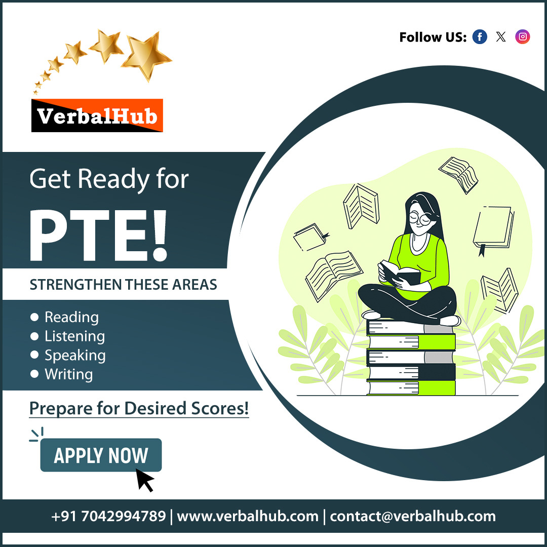 Seeking to master the PTE exam swiftly? 

For more information, contact us now! 
🌐Website: verbalhub.com
☎️Call Us: 7042994789
.
#verbalhub #pte #ielts #studyabroad #education #study #pteexam #grammar #learnenglish #ptecoaching #ptetips #speaking #pteacademic