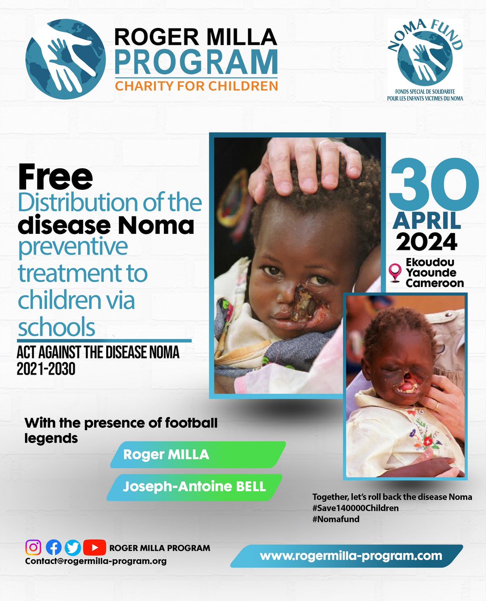 Roger Milla Program in its “act against Noma 2021-2030” campaign FREE distribution of hygiene kits to children at Ekoudou public school 🗓️ April 30, 2024 📍Ekoudou, Yaounde (Cameroon) Together let's roll back NOMA 🚫 #Sauvons140000Enfants 🌍 #SaveMillionChildren #NomaFund