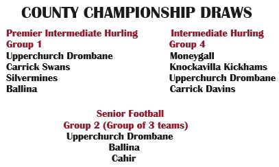 The county championship draws were made last night and we have been placed in the following groups
