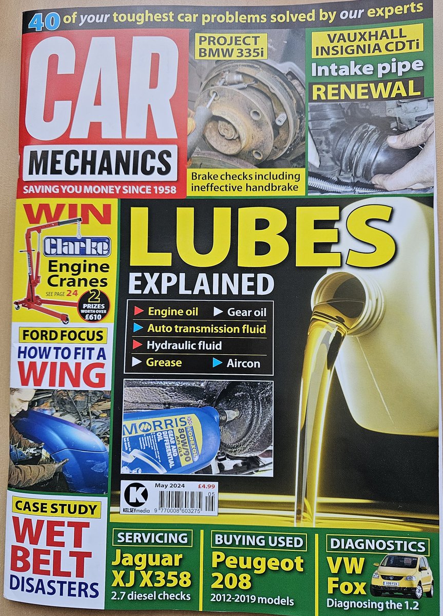 May CM out now
The editor looks at the road tax changes
The BMW project cars brakes are examined &amp; further details on the Bentley Flying Spur
There is a Jag XJ in the service bay &amp; we look at the electronic diagnostics on a VW Fox
+ all the regulars 
&amp; win a Clarke engine crane