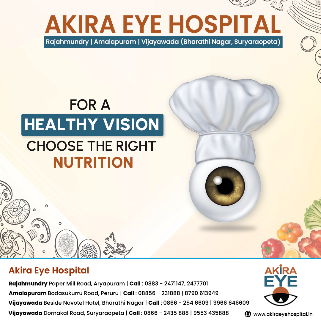 👁️ Nourish your vision with the right fuel! 🌟 Did you know that proper nutrition plays a crucial role in maintaining healthy eyes? 
.
#akiraeyehospital #vijayawada #Rajahmundry #amalapuram #EyeHealth #NutritionForEyes #HealthyVision #HealthyEyes #NutritionForVision #EyeCare