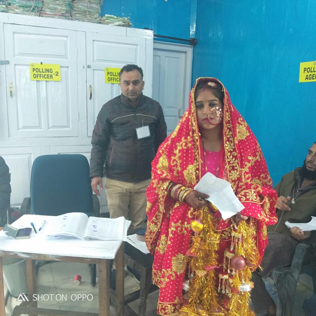 Information & PR, Udhampur (@dioudhampur) on Twitter photo #LokSabhaElection2024
A Newly Married Bride at PS-50 BasantGarh-A showcased her commitment to democracy by casting her vote.
<a href="/diprjk/">Information & PR, J&K</a>
<a href="/ceo_UTJK/">CEO UT OF J&K</a>
<a href="/rai_saloni/">Saloni Rai IAS</a>
<a href="/jaral_rafiq/">Rafiq Ahmad Jaral</a> #LokSabhaElection2024
A Newly Married Bride at PS-50 BasantGarh-A showcased her commitment to democracy by casting her vote.
<a href="/diprjk/">Information & PR, J&K</a>
<a href="/ceo_UTJK/">CEO UT OF J&K</a>
<a href="/rai_saloni/">Saloni Rai IAS</a>
<a href="/jaral_rafiq/">Rafiq Ahmad Jaral</a>