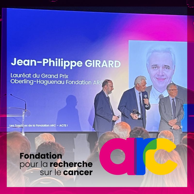 Félicitations au Dr. Jean-Philippe Girard qui reçoit le Grand Prix Oberling-Haguenau de la Fondation ARC pour ses travaux pionniers sur l'immunité anti-tumorale. #Cancer #Immunology ipbs.fr/fr/jean-philip…