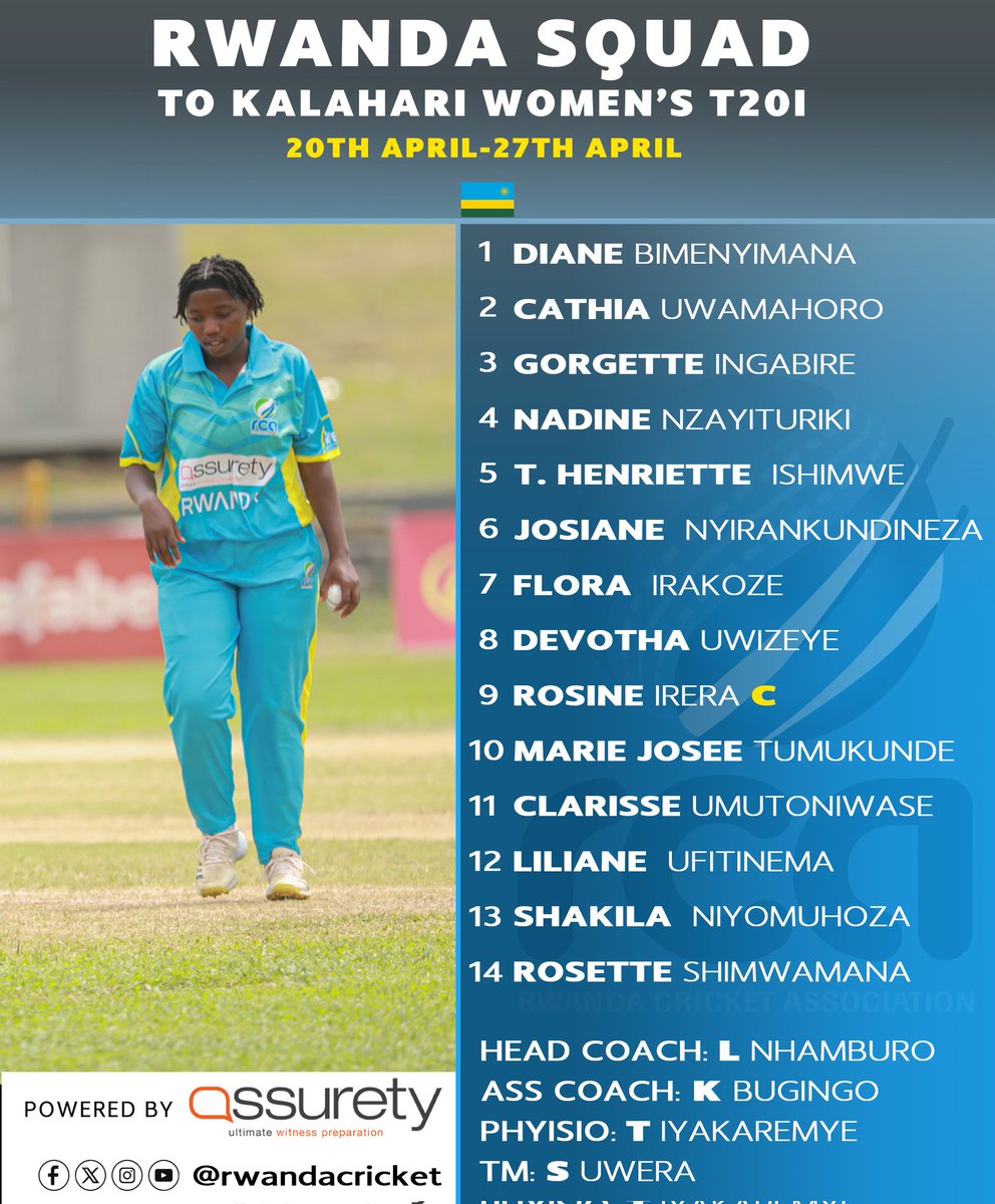 Here is the Rwanda women squad for the Karahari BCA women's T20I tournament in Gabarone Bostwana.