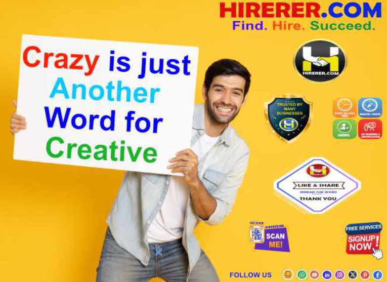Crazy is just another word for Being Creative, #BeingCreative #CreativeRocksters

Visit intro.hirerer.com to know 

#TimeMatters #ProductivityHacks #Efficiency   #MotivationIsKey #NeverGiveUp #BeUnstoppable #rentahr #OutOfJob #Hirerer #iHRAssist #smartlyhr #smartlyhiring