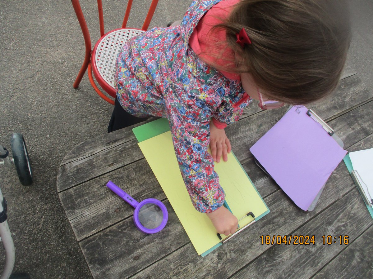 Outdoors, the nursery children have been searching for insects and recording what they found. #eyfs #outdoorlearning #earlywriting