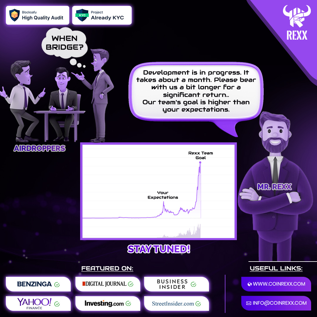 RexxCoin's tweet photo. When #Bridge?
Development is in progress. It takes about a month.
Please bear with us a bit longer for a significant return...
Our team's goal is higher than your expectations.
Stay Connected!
https://t.co/HhL6S4yu2k
#RexxCoin #CryptoInvestment #investing #investment #money #invest #investor #cryptoinvestor #cryptomarket #finance #cryptoworld #altcoins #BitcoinHalving #BitcoinHalving2024 #Binance #CryptoCommunity #BlockchainTechnology