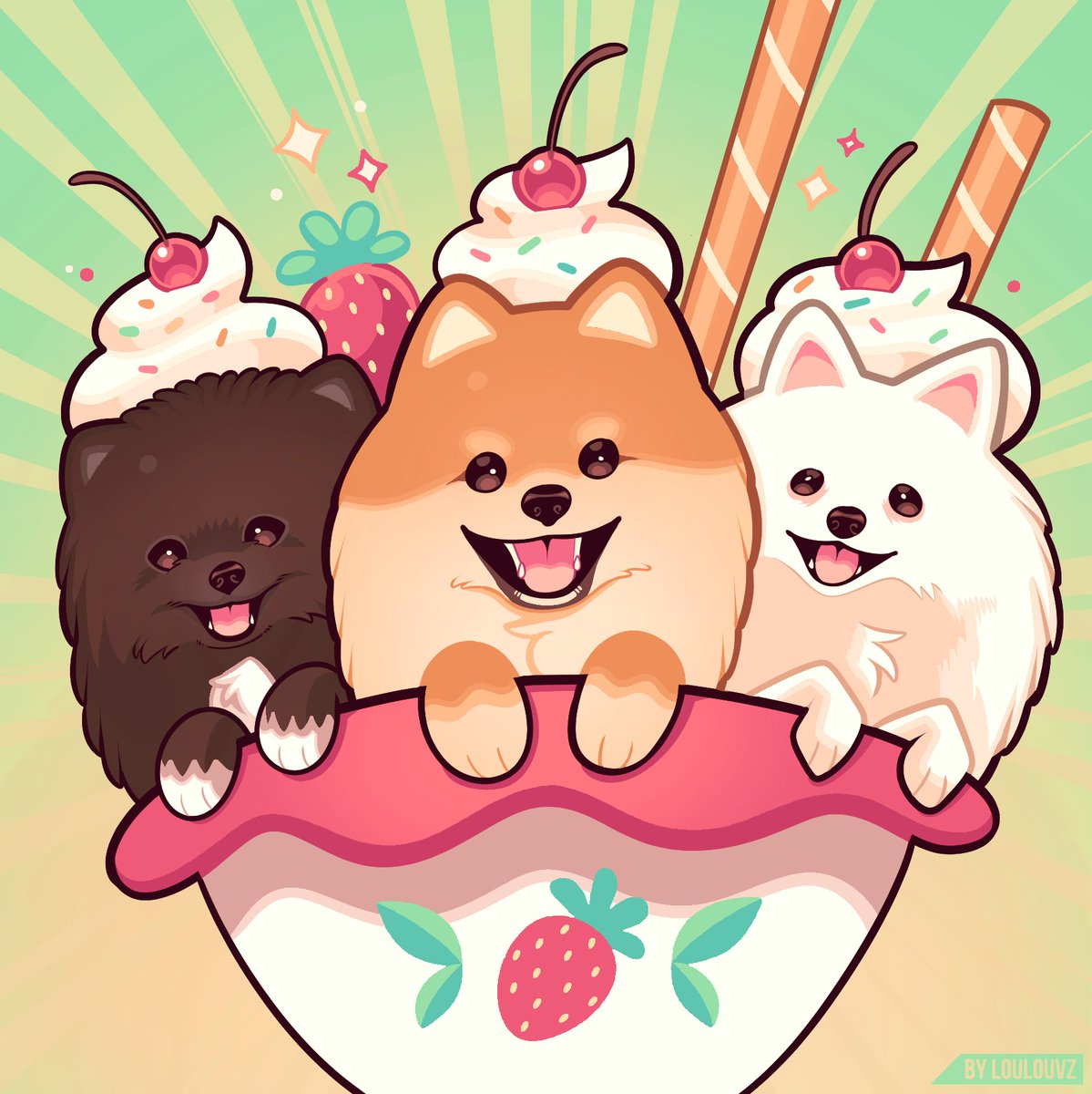 Drawing of my babies, the 3 ice cream flavors! 🖤Sushi (coffee flavor) 🧡Chipi (caramel flavor) 🤍Mochi (milk flavor)