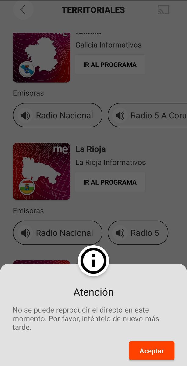 Es bastante molesto que por defecto se sintonice el territorial de Madrid, habiendo ubicación, pero es que hoy directamente no funciona ninguna otra emisora territorial. Solo la de Madrid.
Luego nos llamarán madrileñófobos. 
<a href="/radio5_rne/">Radio 5</a> <a href="/rne/">Radio Nacional</a>
