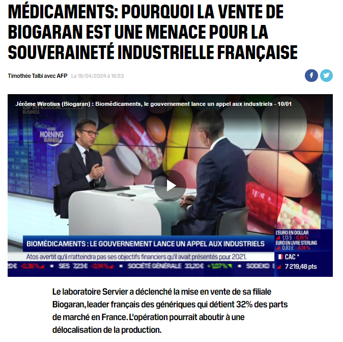 Vous vous souvenez des pénuries de médicaments ? D'antibiotiques ?
@EmmanuelMacron avait promis de relocaliser la production.
L'indépendance pharmaceutique.

Biogaran, 32 % du marché français des génériques va être vendu aux indiens.

C'est tout pour le moment.