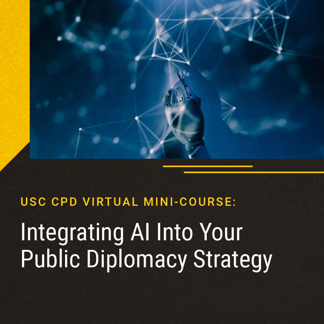 Applications are open for our June virtual mini-course: 'Integrating AI Into Your Public Diplomacy Strategy.' Enhance your storytelling using #AI, learn best practices and relevant policies guiding its use, and explore the future of AI in public diplomacy: bit.ly/4aDB0H7