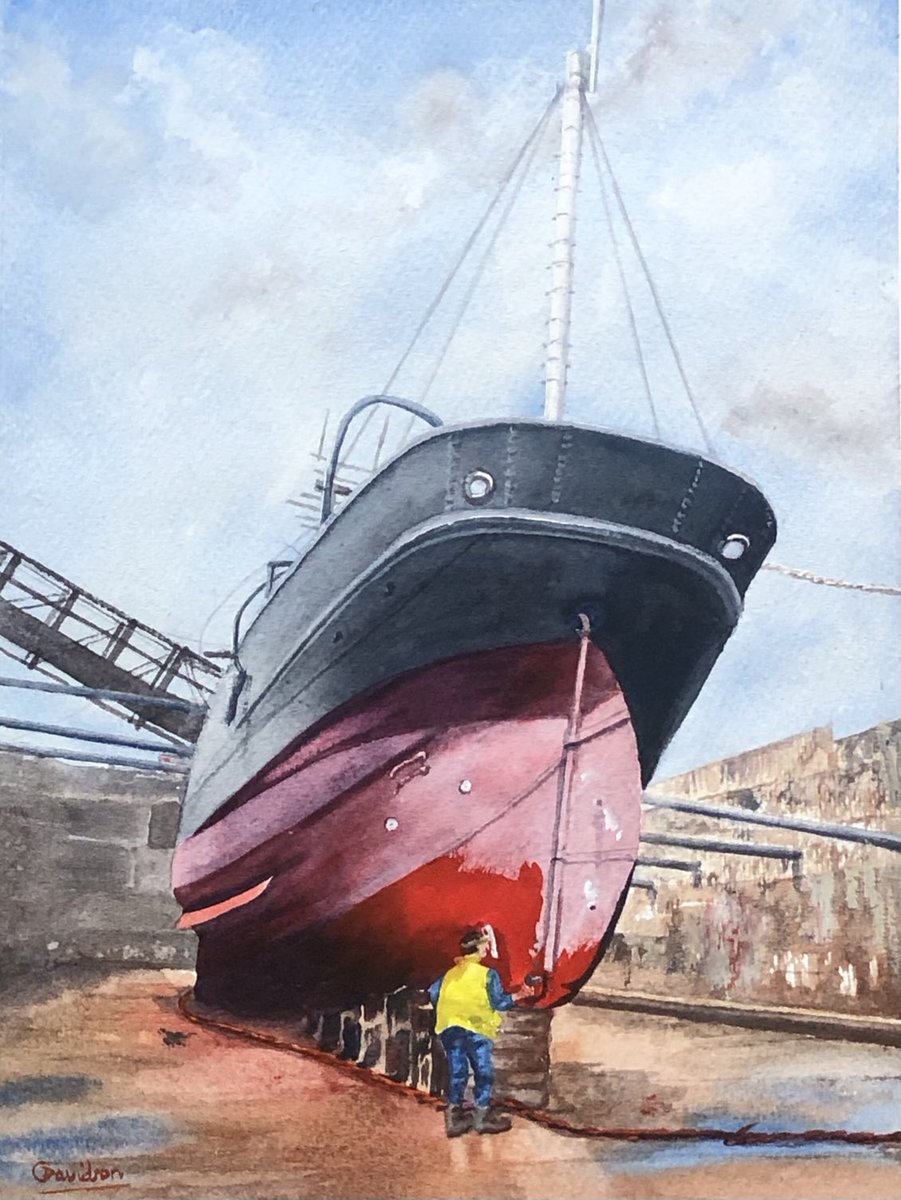 ⁦@DailyPicTheme2⁩ in dry #dock “The Paint Job” half sheet watercolour on Waterford Rough paper . It’s available