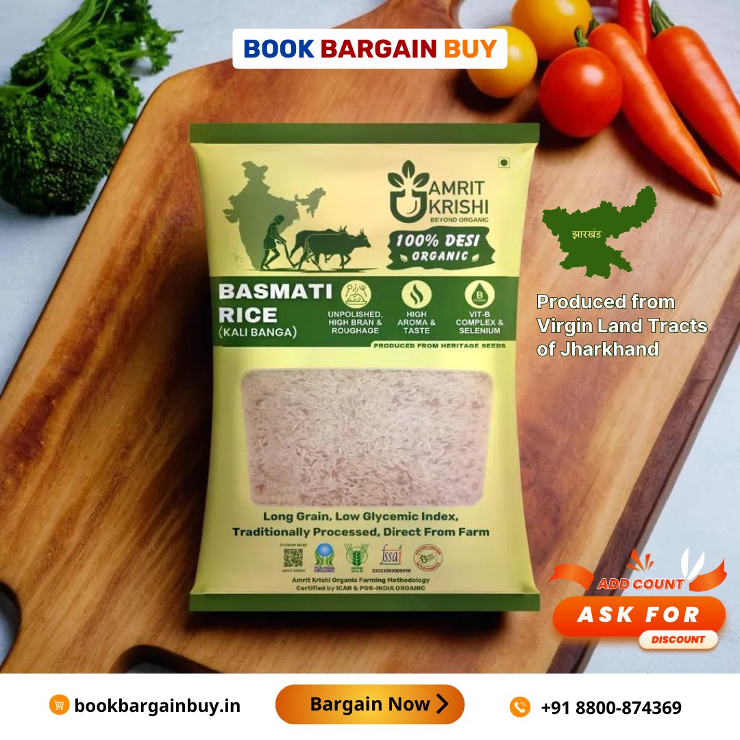 Unpolished Banga Basmati Rice: Embrace the richness of high bran, aroma, and vital nutrients like Vit-B complex & selenium.

Order now at bookbargainbuy.in or call +91 88008 74369 🛒

#BookBargainBuy #AmritKrishi #KaliBangaRice #BeyondOrganic #AmritKrishiRice