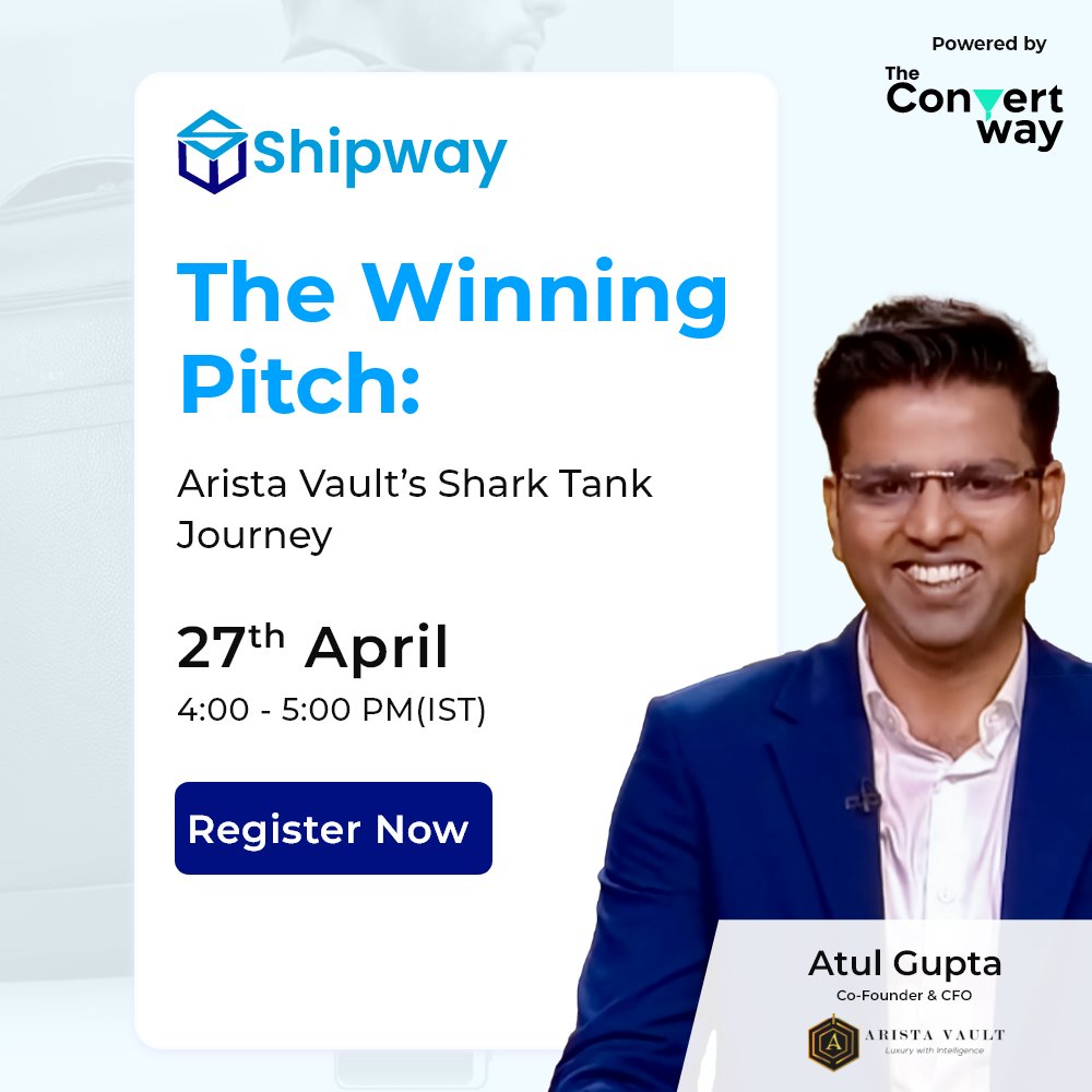 Meet Atul Gupta, the co-founder of @aristavault & a @sharktankindia winner.🧳🎒 Join him live at “The Winning Pitch: Arista Vault’s Shark Tank Journey”! 👇Register: us06web.zoom.us/webinar/regist… #SharkTankIndia #Pitch #Funding #AristaVault #Startups #D2C #Shipway