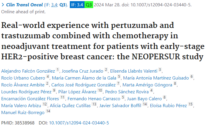 🔬#ProducciónCientífica @Oncologia_HUVN @hospital_hvn: 

'Real-world experience with pertuzumab and trastuzumab combined with chemotherapy in neoadjuvant treatment for patie…' #DifundeCiencia #HUVNdivulga #HUVNinvestiga 

pubmed.ncbi.nlm.nih.gov/38538968/ doi.org/10.1007/s12094…