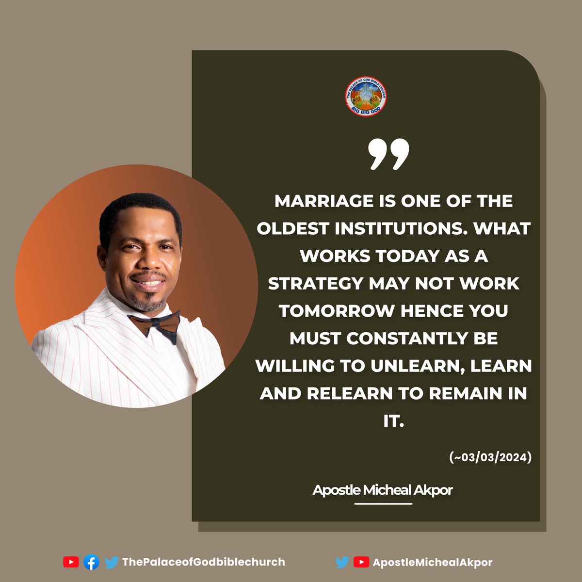 ApstAkpor's tweet photo. Marriage is one of the oldest institutions. what works today as a strategy may not work tomorrow hence you must constantly be willing to unlearn, learn, and relearn to remain in it.~AMA https://t.co/68VyGlWogt