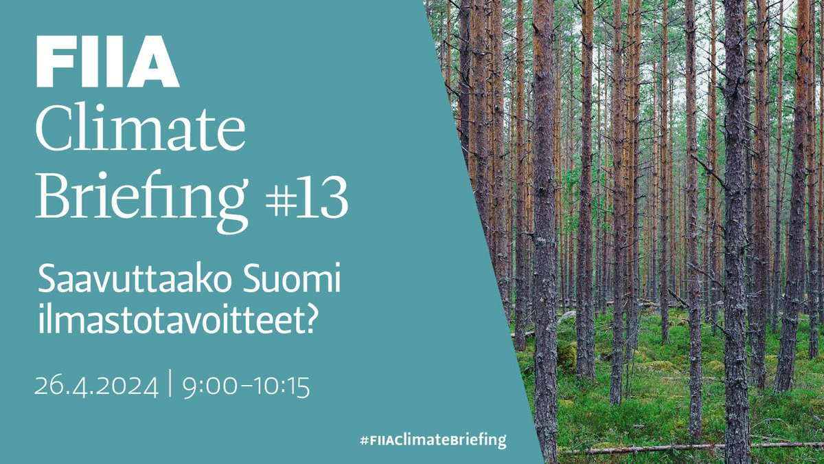 Uuden EU-ilmastotavoitteen saavuttaminen tarkoittaa Suomelle työtä etenkin maankäytön ja #hiilinielu'jen saralla. Saavuttaako 🇫🇮 ilmastotavoitteet?

#FIIAClimateBriefing pureutuu aiheeseen pe 26.4. Markku Ollikaisen ja <a href="/anttovihma/">Antto Vihma</a>'n kanssa.

Lisätietoja ➡️ fiia.fi/tapahtuma/fiia…