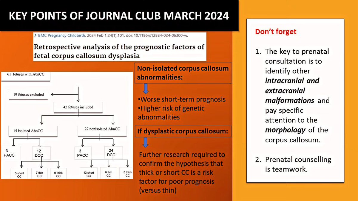 Let's review the key points we discussed in the journal club we had in March 'Antenatal diagnosis of corpus callosum disorders'! #EPNS #YEPNS #pediatricneurology #journalclub #corpuscallosum