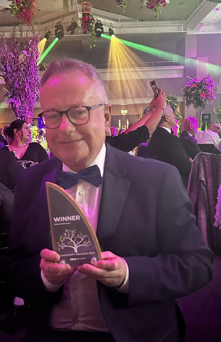So pleased to have won the award for lifetime achievement at the @Aico_Limited Community Awards held at @ICC_Birmingham It’s a great privilege and thank you in particular to @ConnswaterHomes @grove_housing @DistinctivePeop @tuathhousing who nominated me #CommunityAwards2024
