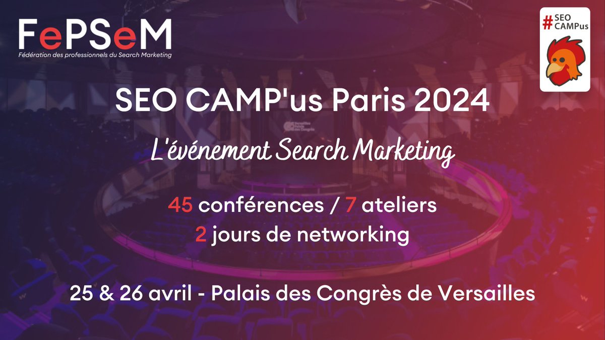 🚀 Getfluence sera présent au salon SEO Camp les 25 et 26 avril 2024 au Palais des Congrès de Versailles !  

Venez rencontrer les équipes de Getfluence ! 
À bientôt au SEO Camp !🫡
#Getfluence #SEOCamp2024 #MarketingDigital