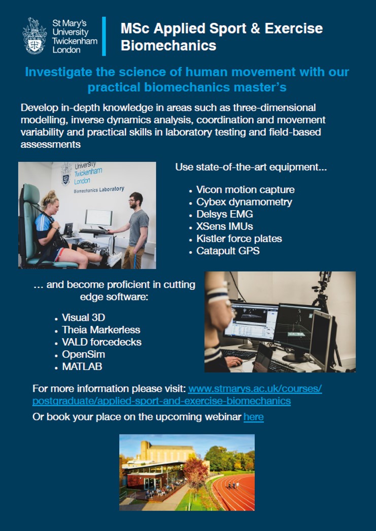 Excellent to see the upcoming BioMex MSc at St Mary's now includes <a href="/theiamarkerless/">Theia</a>; great chance to make your mark with markerless: stmarys.ac.uk/courses/postgr…; stmarys.ac.uk/events/2024/ms…