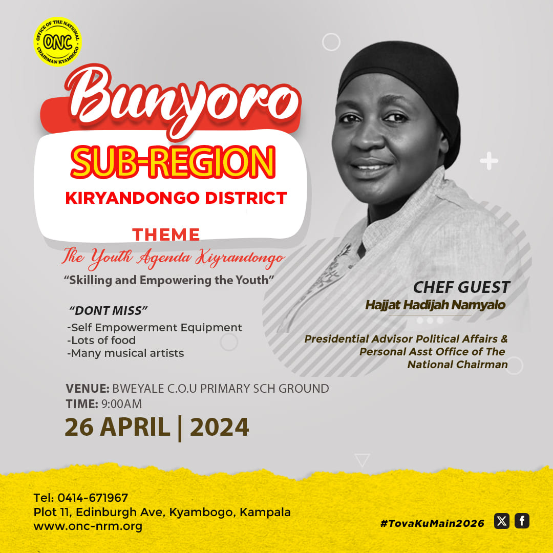 ONC Manager SPA Namyalo Hadijah @ChiefMuzzukulu will be in Kiryandongo on 26th April/2024. She will donate empowerment tools to hundreds of Bazzukulu organized in groups. The National Chairman through his Personal Assistant SPA Namyalo Hadijah wants to see all Bazzukulu empowered
